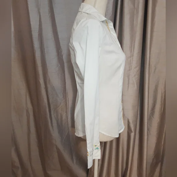 Joe Browns white long sleeve shirt UK 8 Paisley collar & sleeve trim - Picture 8 of 10